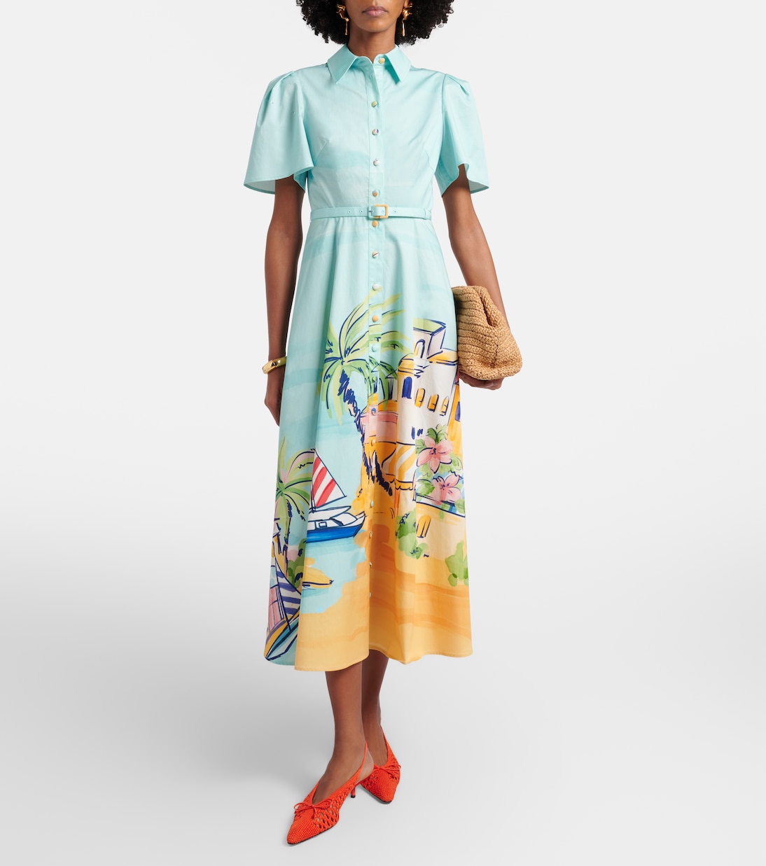 Printed belted cotton shirt dress | Leo Lin