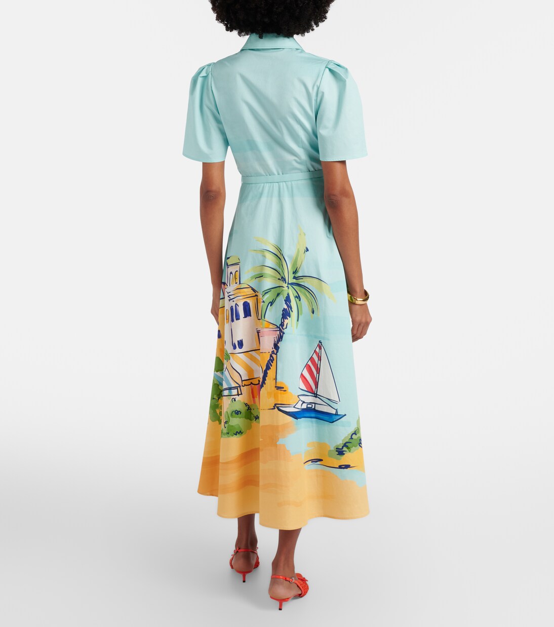 Printed belted cotton shirt dress | Leo Lin