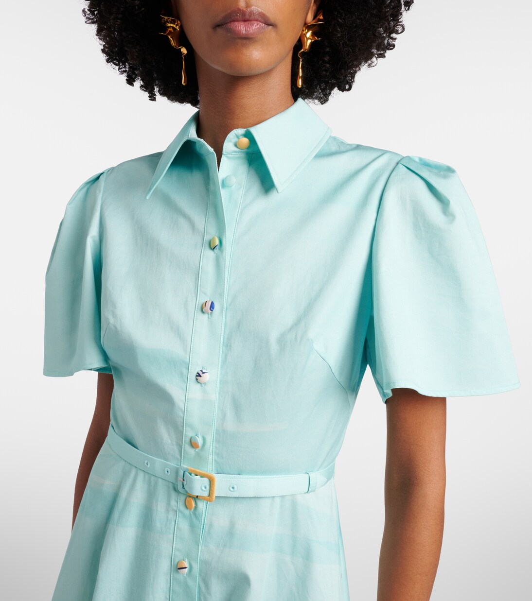 Printed belted cotton shirt dress | Leo Lin