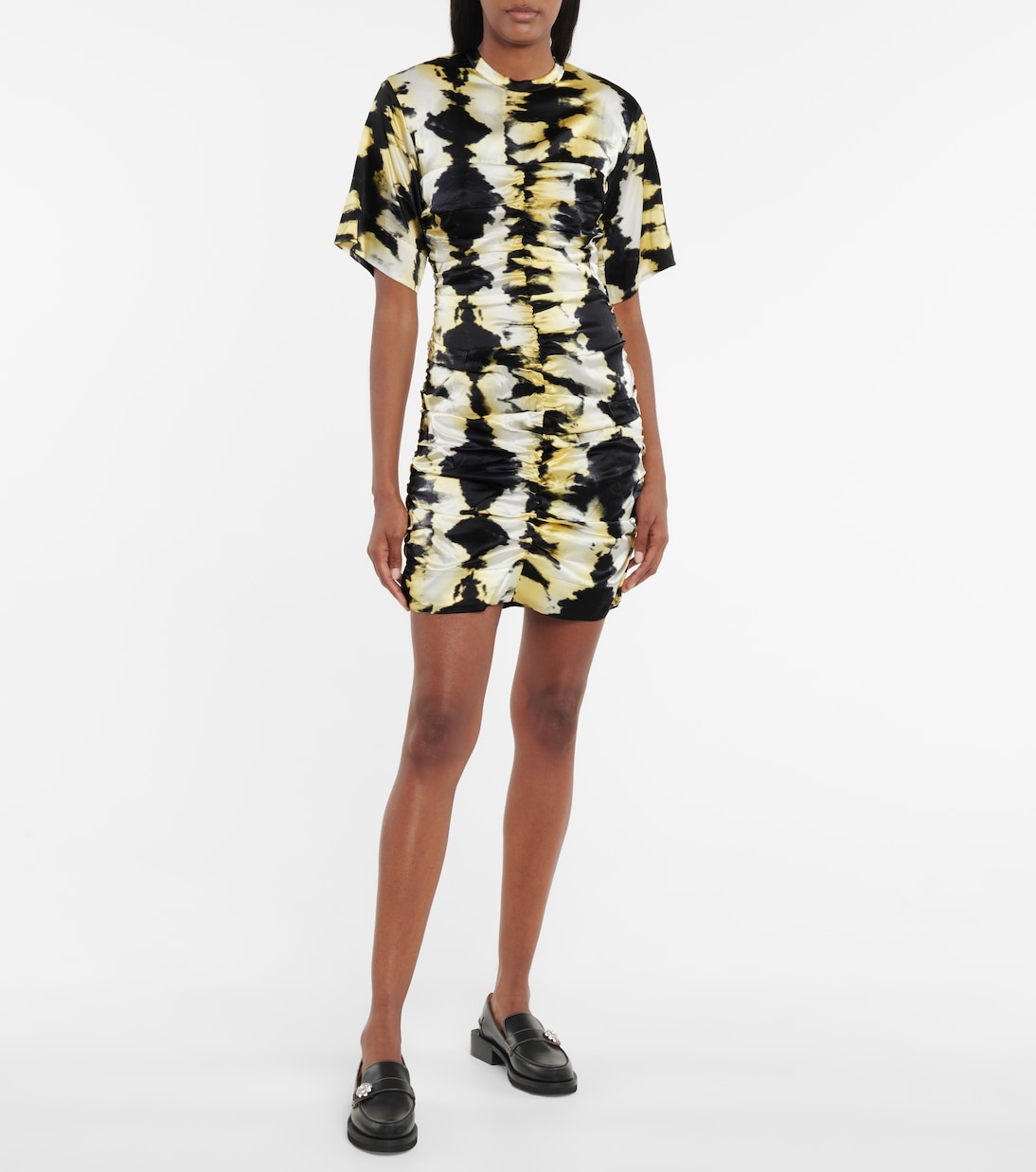 Robe tie-dye froncée en soie extensible | Ganni