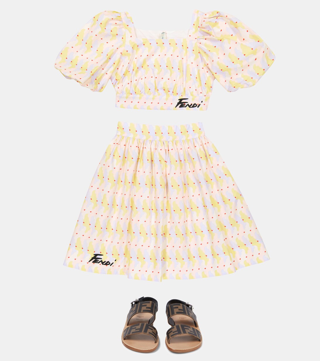 Printed puff-sleeve cotton crop top | Fendi Kids