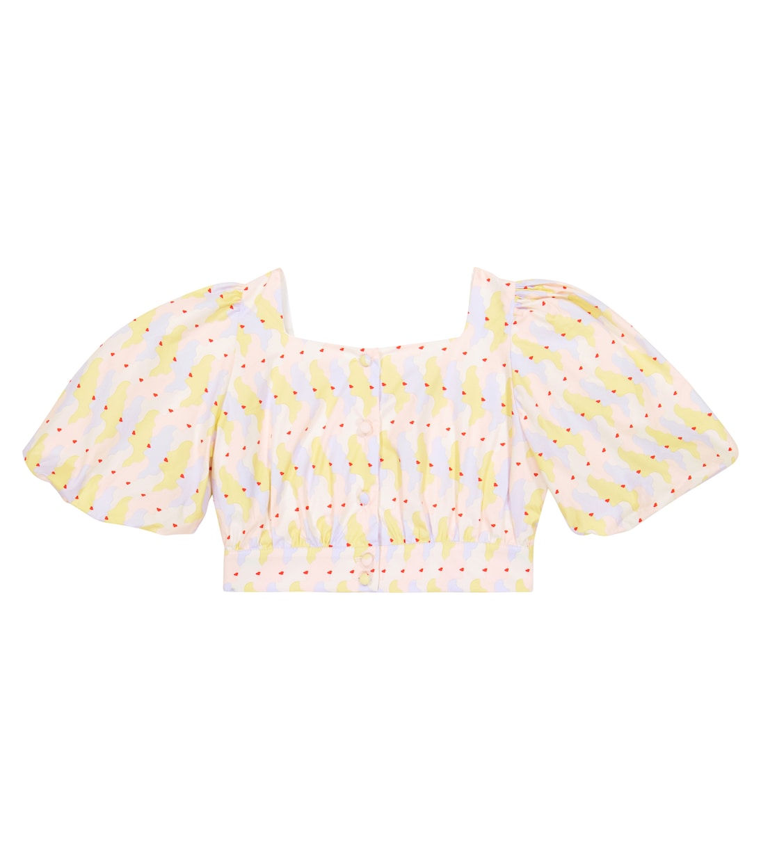 Printed puff-sleeve cotton crop top | Fendi Kids