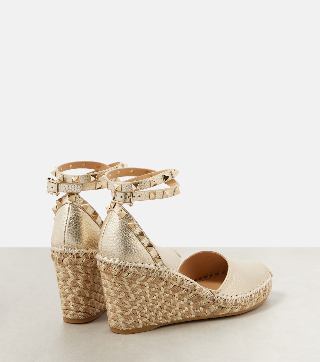 Rockstud metallic leather espadrille wedges | Valentino Garavani