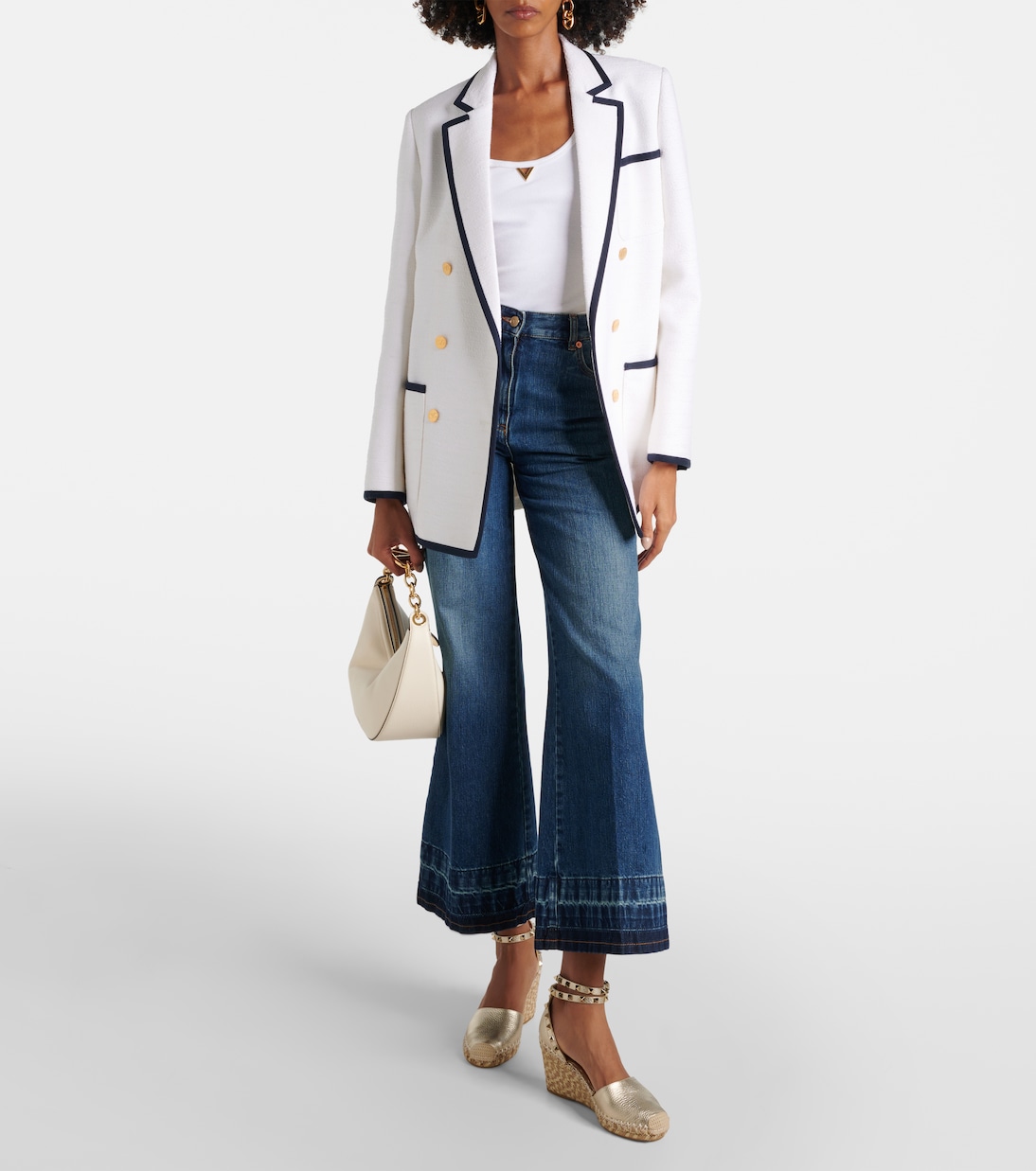 Rockstud metallic leather espadrille wedges | Valentino Garavani