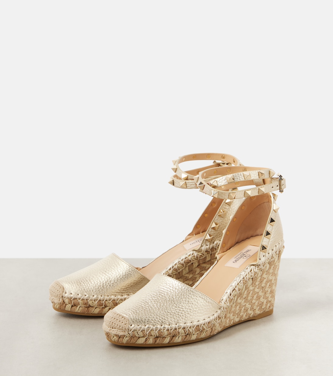 Rockstud metallic leather espadrille wedges | Valentino Garavani