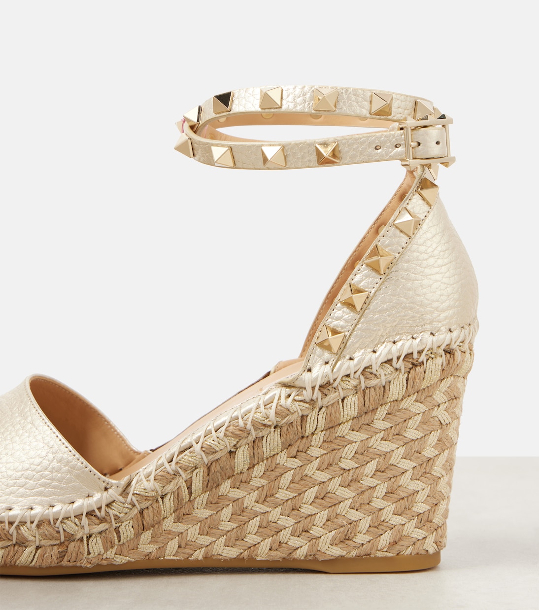 Rockstud metallic leather espadrille wedges | Valentino Garavani