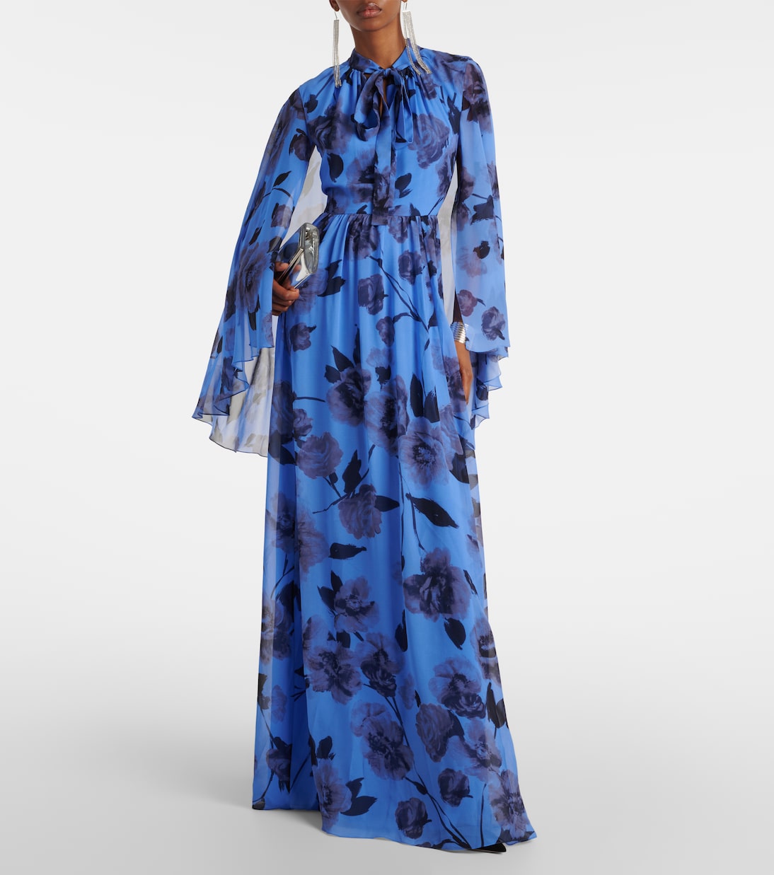 Tie-neck floral silk voile gown | Erdem
