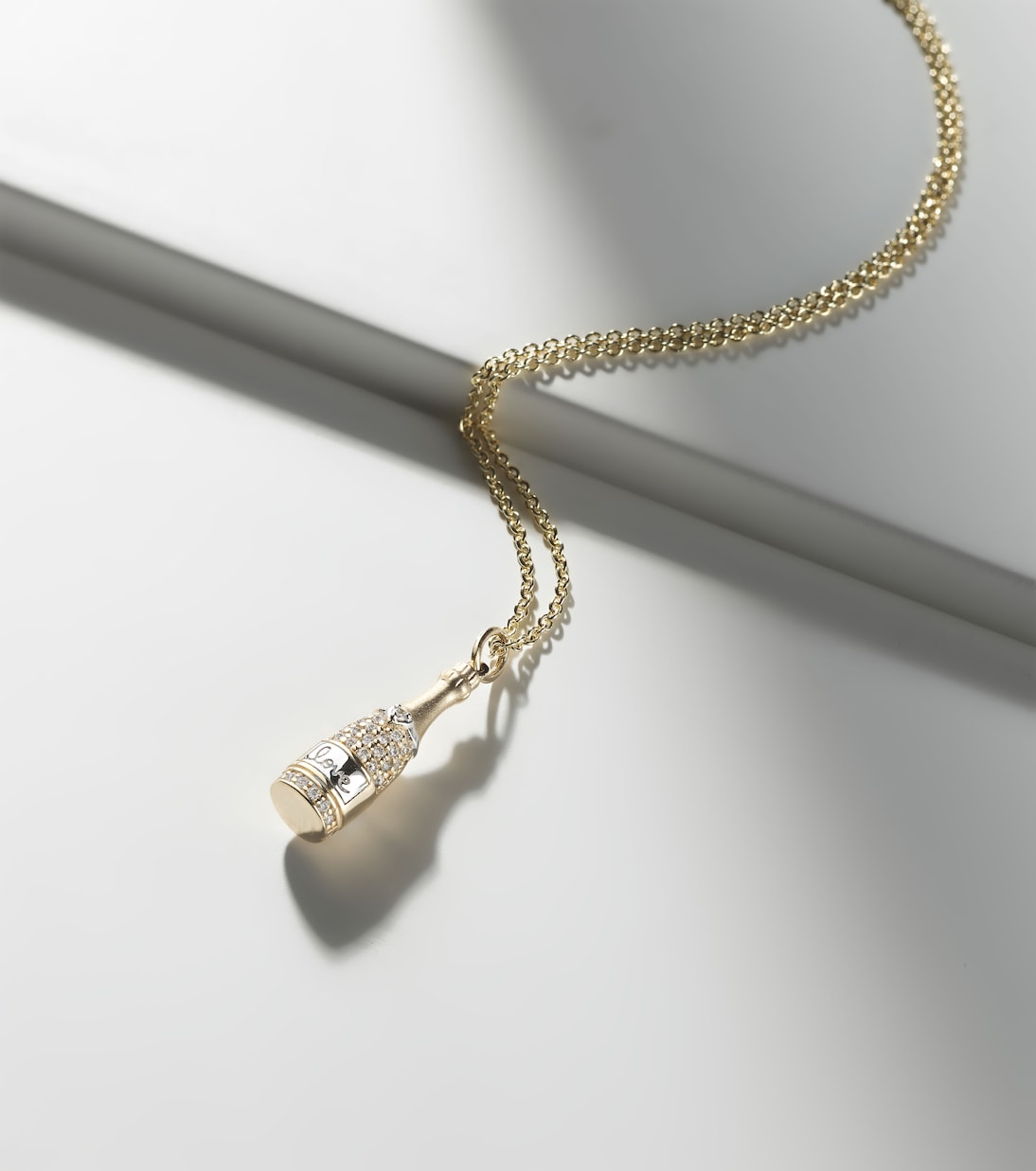 Champagne Bottle 14kt gold pendant necklace with diamonds | Sydney Evan