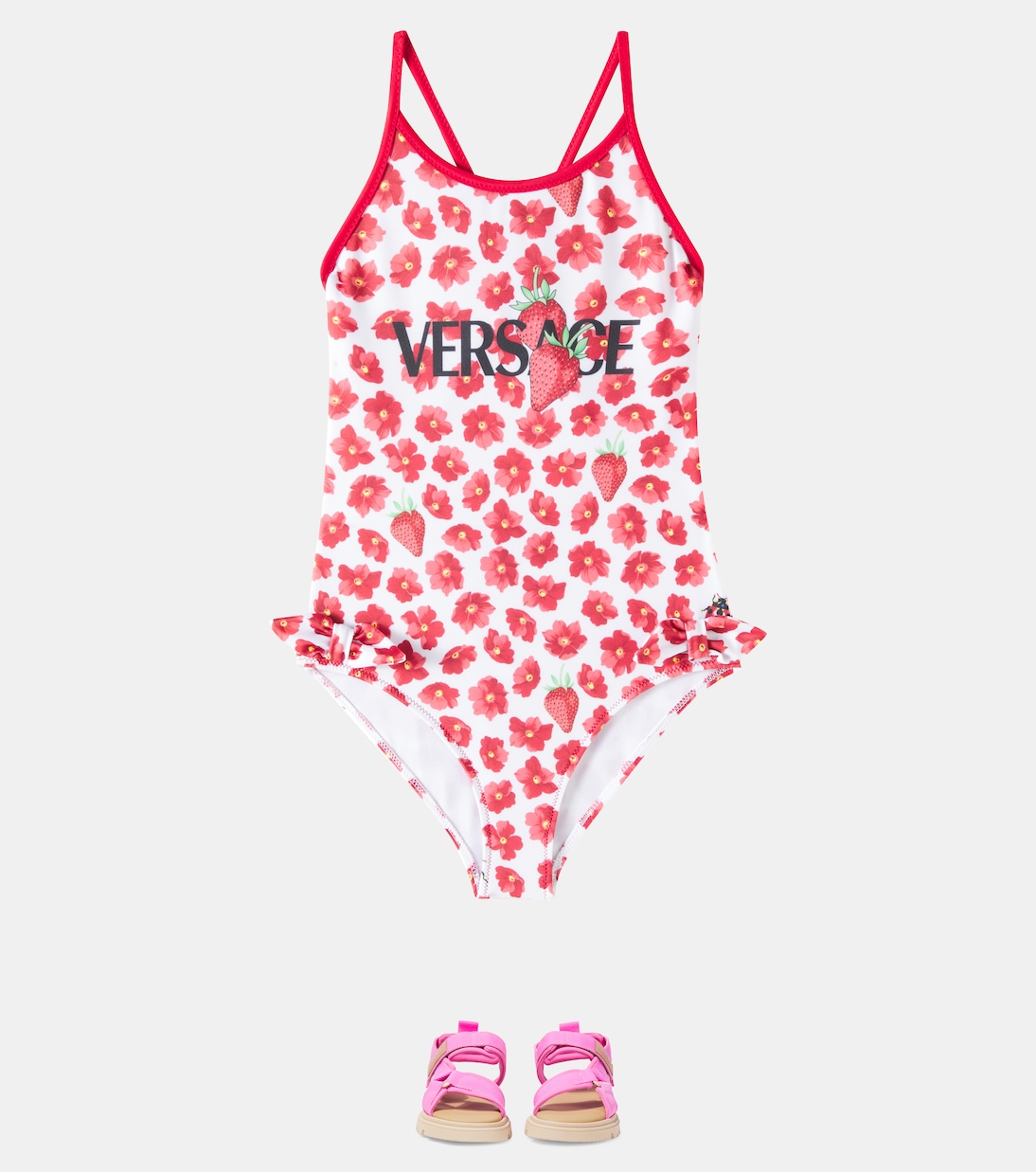 Strawberry Garden bow-detail floral swimsuit | Versace Kids