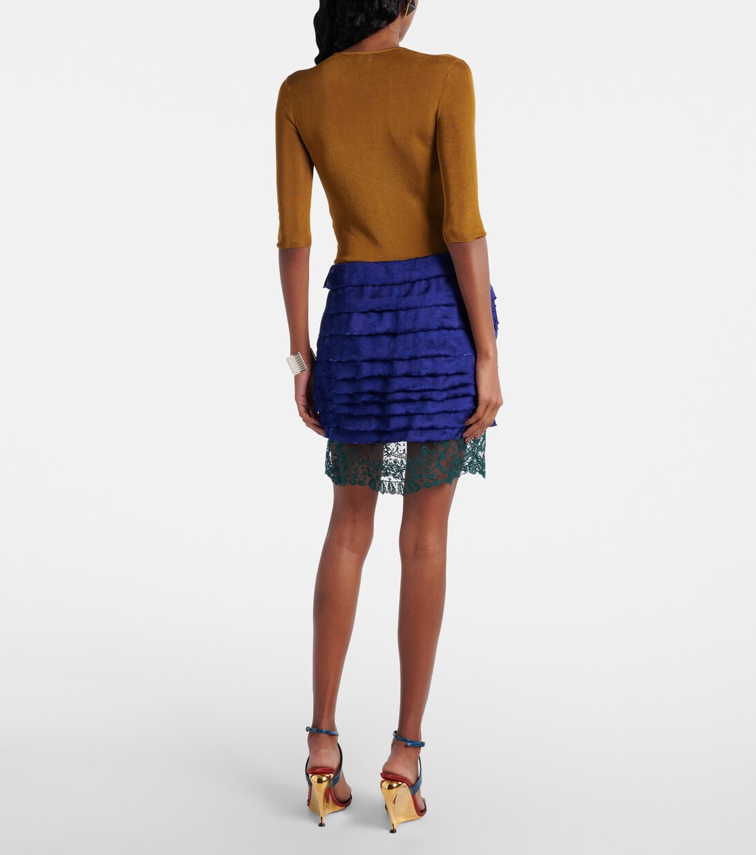 Layered lace-trimmed jacquard miniskirt | Saint Laurent