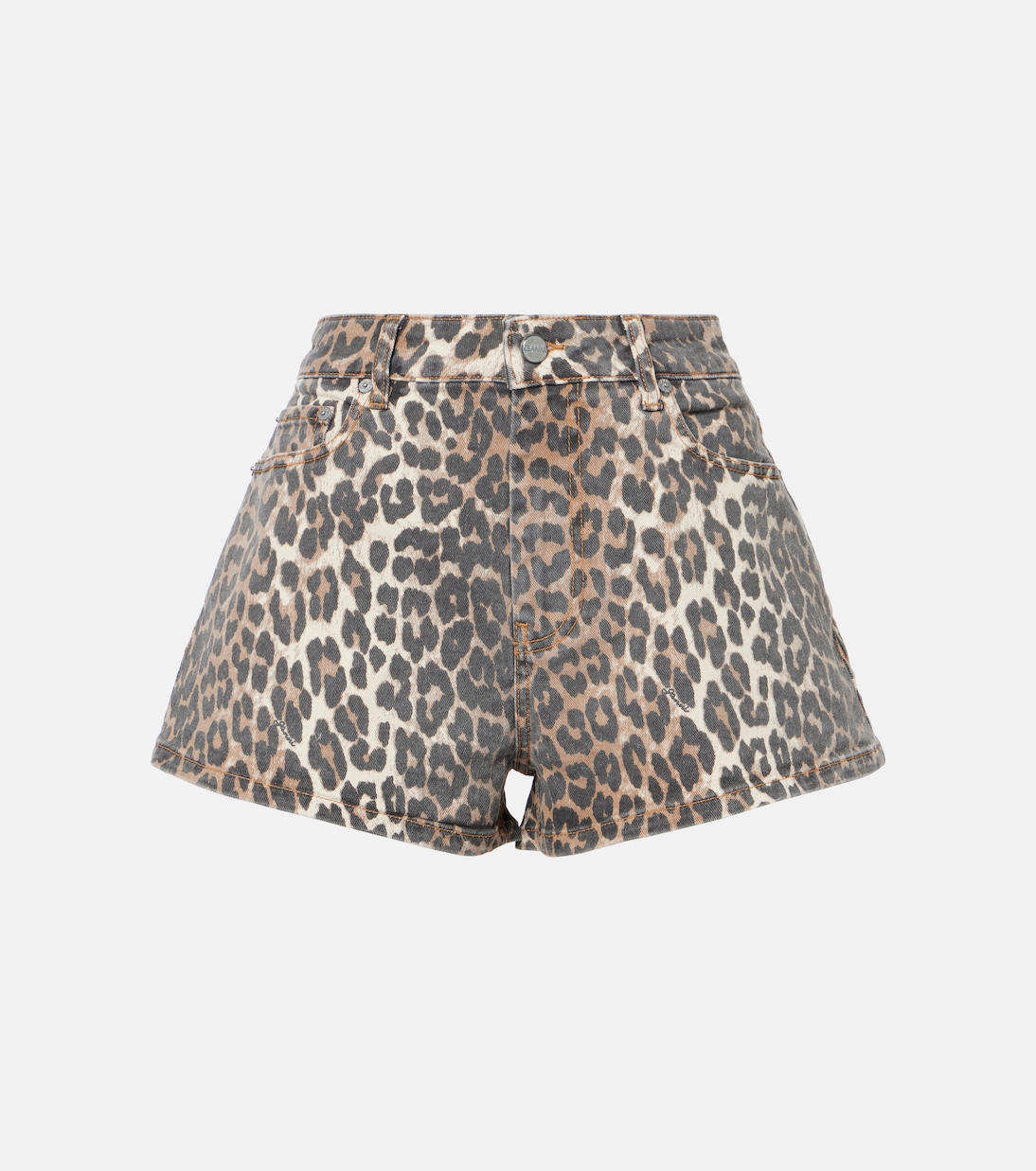 Leopard-print denim shorts | Ganni