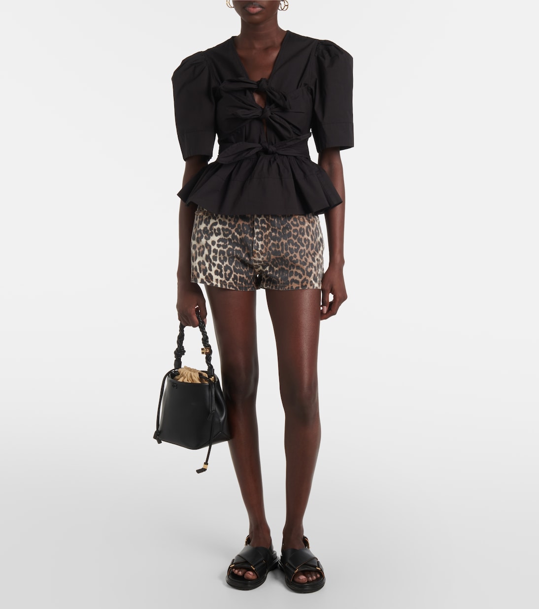 Leopard-print denim shorts | Ganni