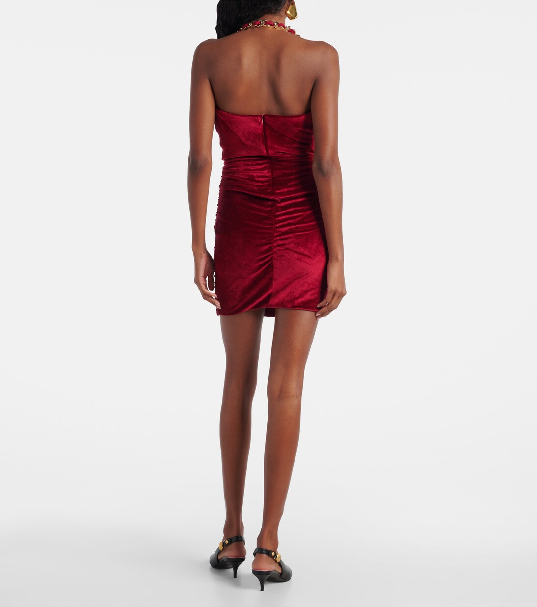 Chain-detail draped velvet minidress | Balmain