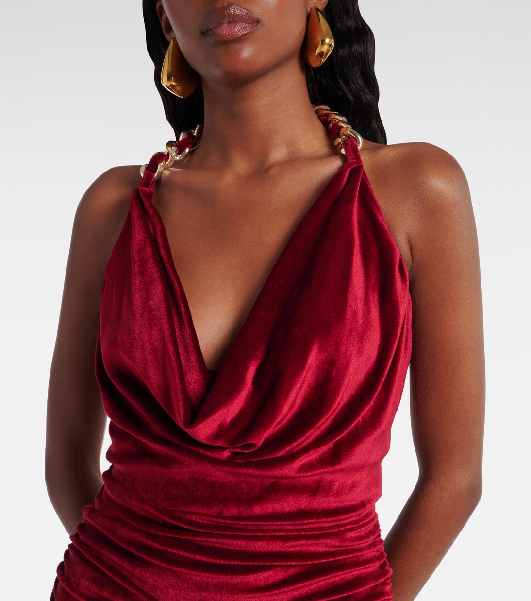 Chain-detail draped velvet minidress | Balmain