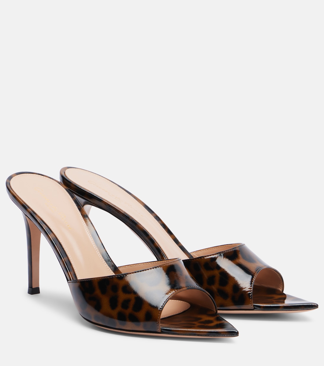Elle 85 leopard-print patent leather sandals | Gianvito Rossi