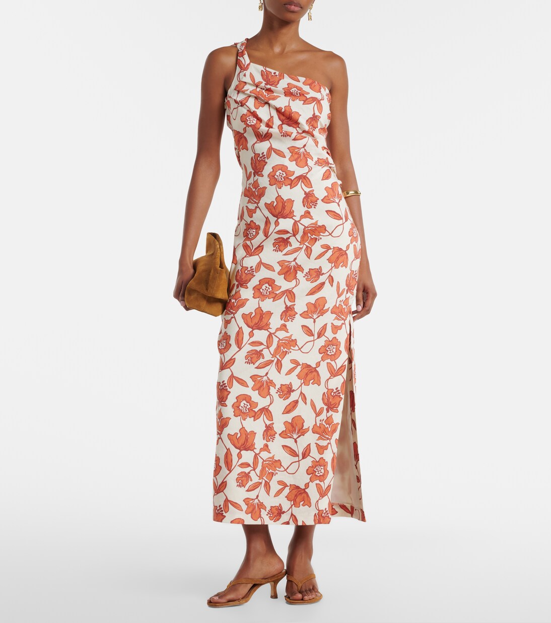 Chloe one-shoulder floral linen-blend midi dress | SIR