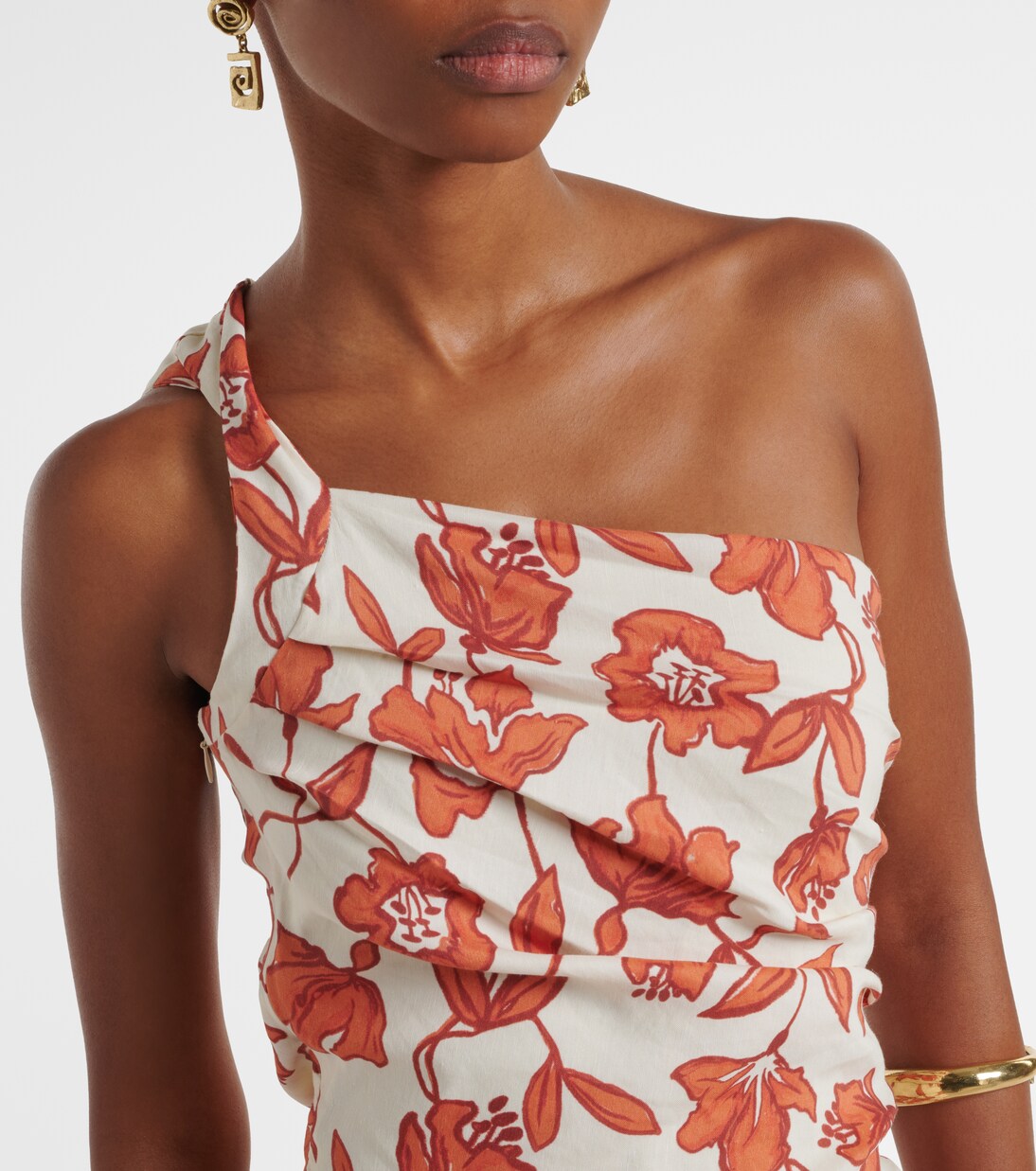 Chloe one-shoulder floral linen-blend midi dress | SIR