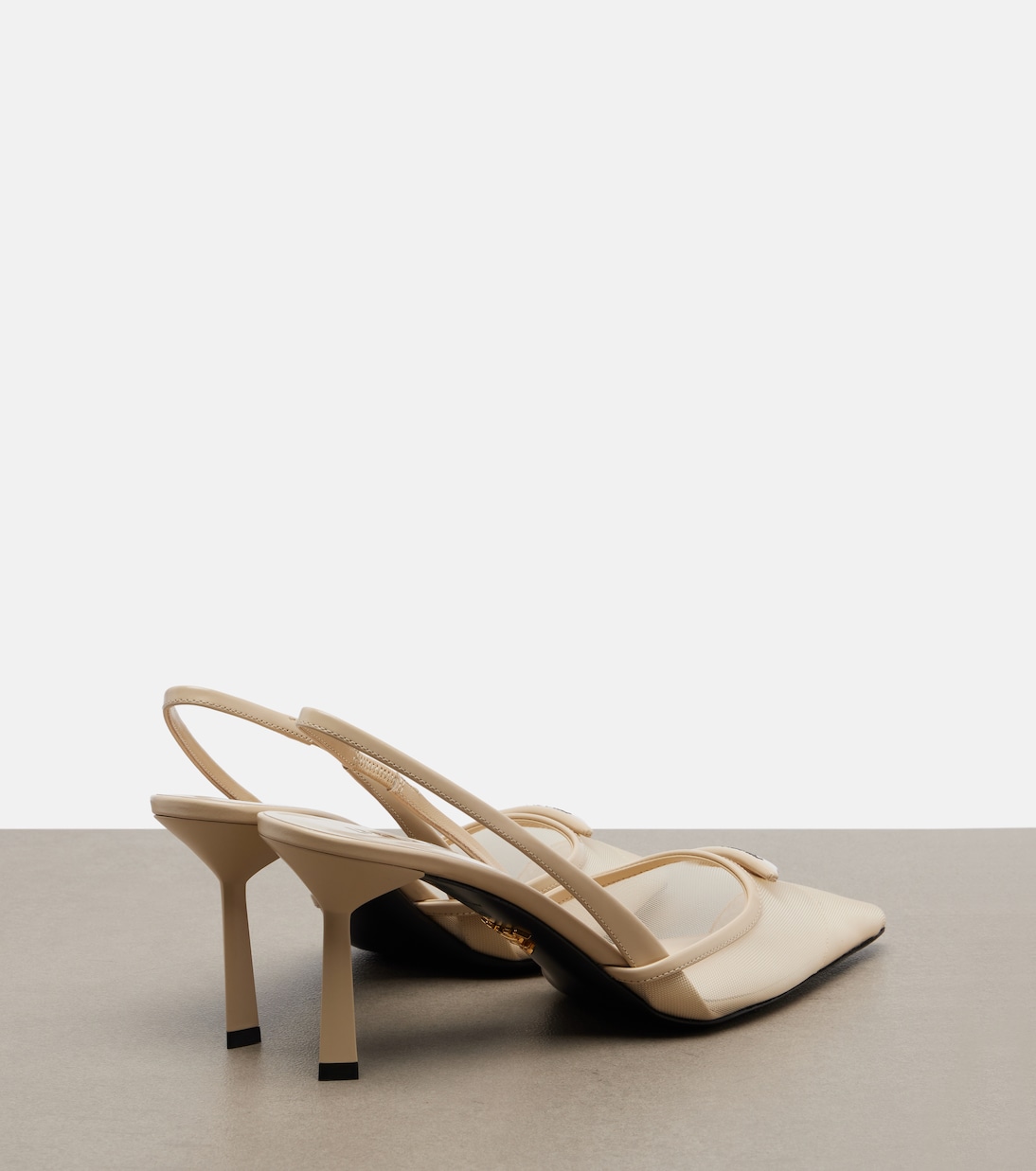 Leather-trimmed mesh slingback pumps | Prada