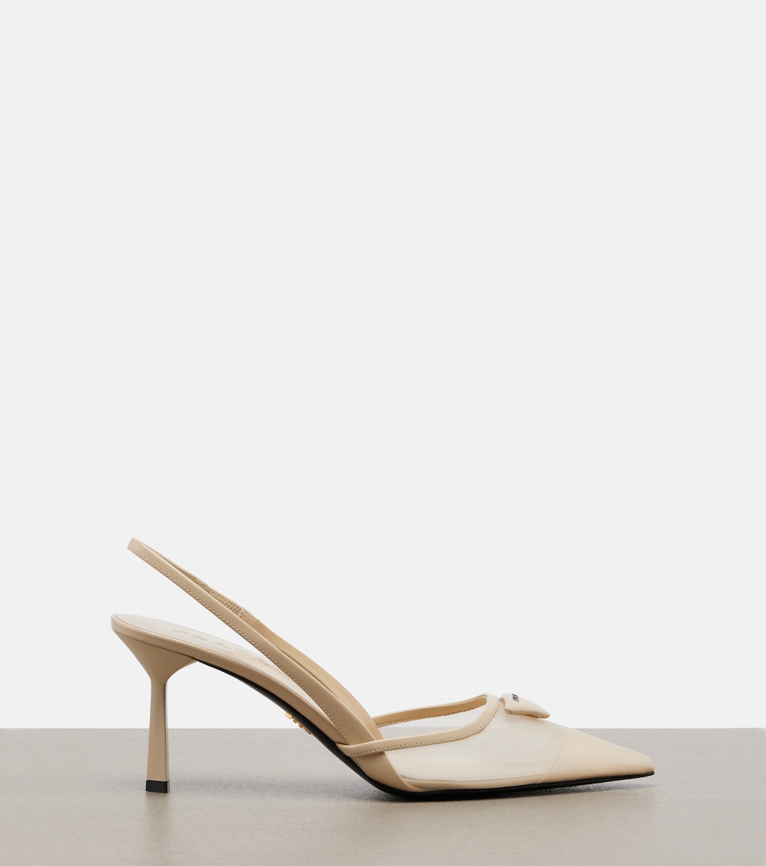 Leather-trimmed mesh slingback pumps | Prada