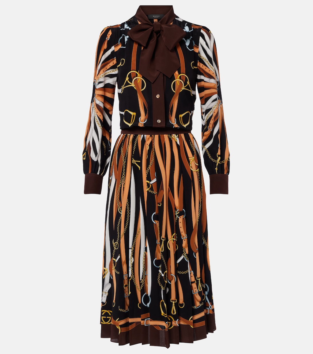 Printed tie-neck silk shirt dress | Gucci