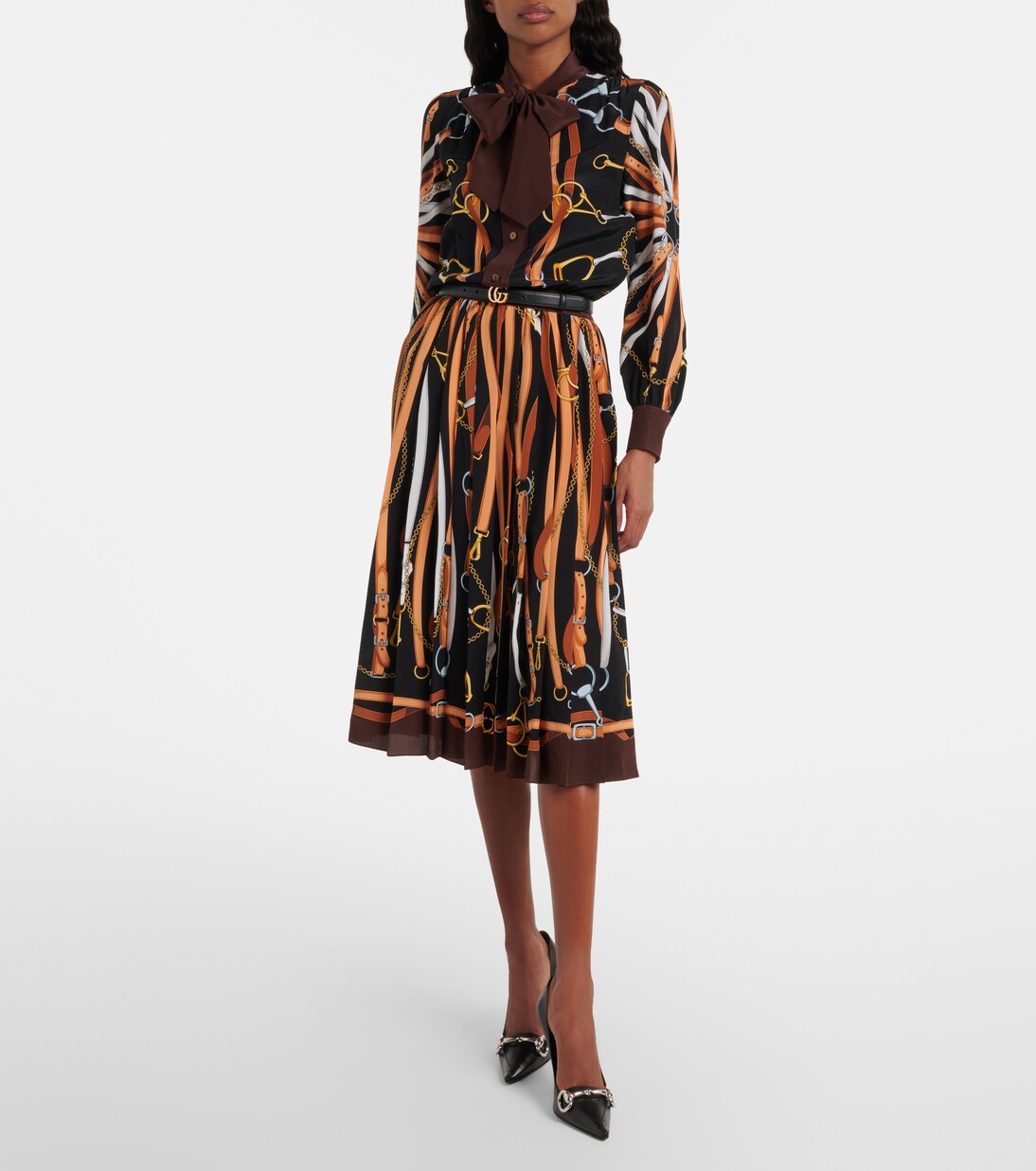 Printed tie-neck silk shirt dress | Gucci