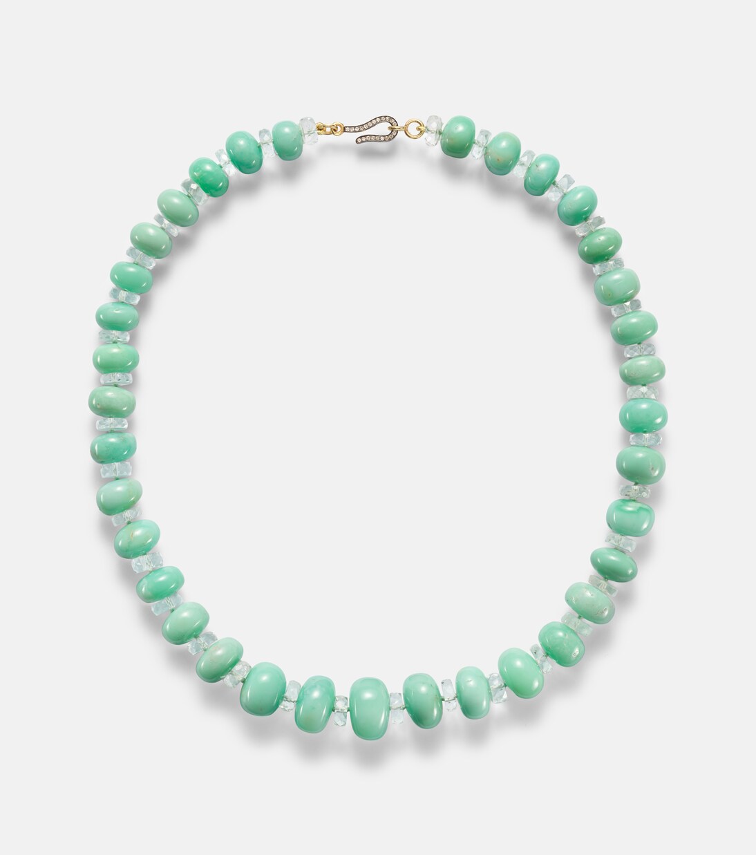 Beaded necklace with chrysoprases, topaz, and diamonds | Ileana Makri