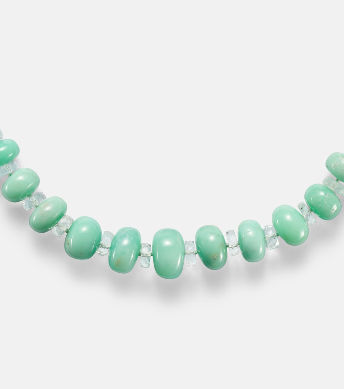 Beaded necklace with chrysoprases, topaz, and diamonds | Ileana Makri