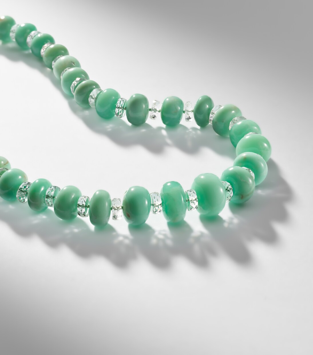 Beaded necklace with chrysoprases, topaz, and diamonds | Ileana Makri
