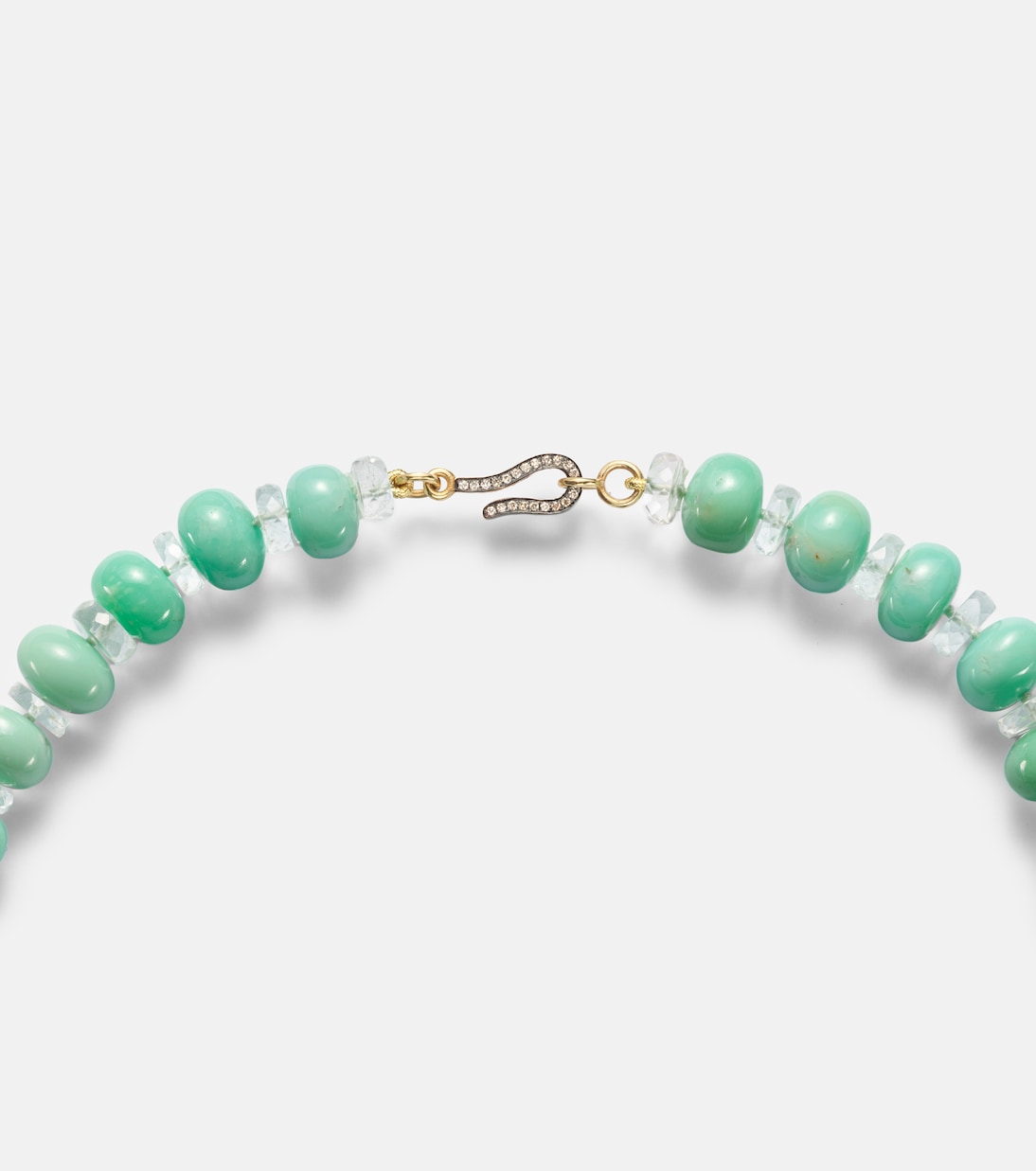 Beaded necklace with chrysoprases, topaz, and diamonds | Ileana Makri