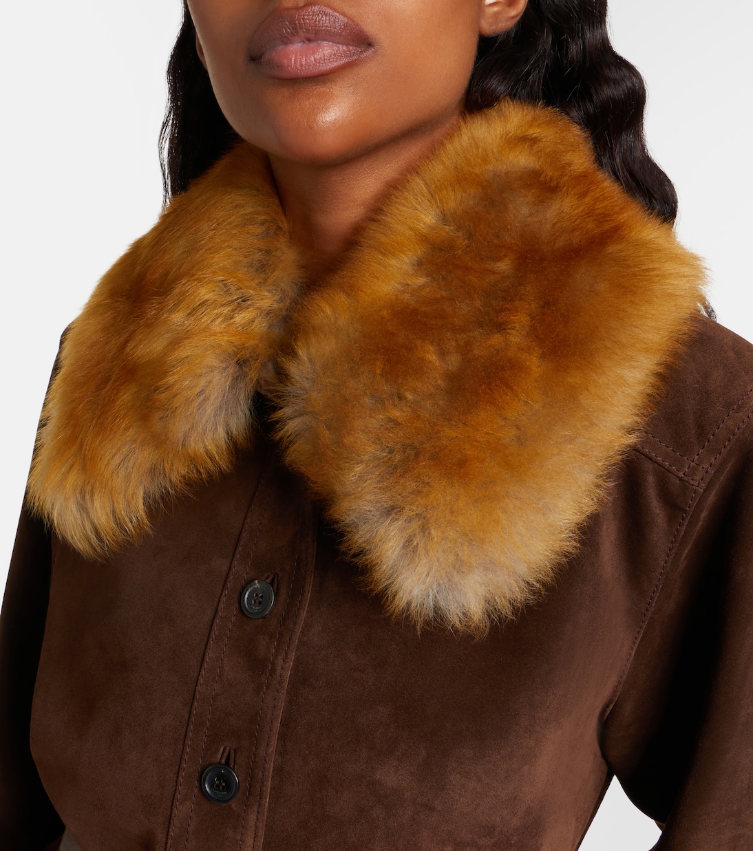 Belted shearling-trimmed suede jacket | Saint Laurent