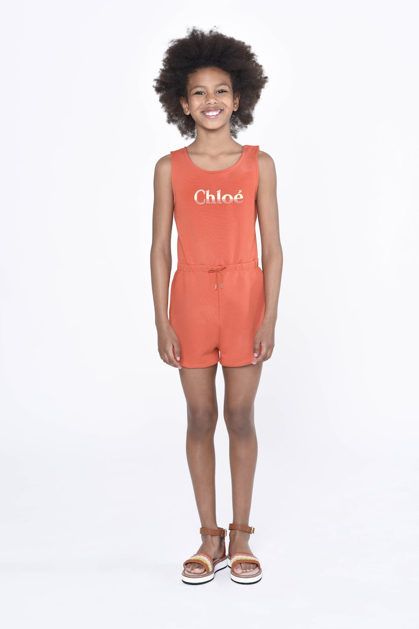 Logo cotton playsuit | Chloé Kids
