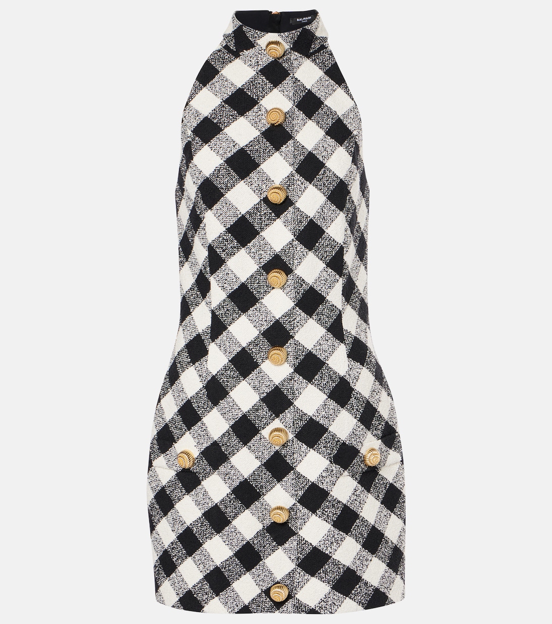 فستان قصير تويد من القطن المخلوط بياقة ستايل هالتر | Balmain