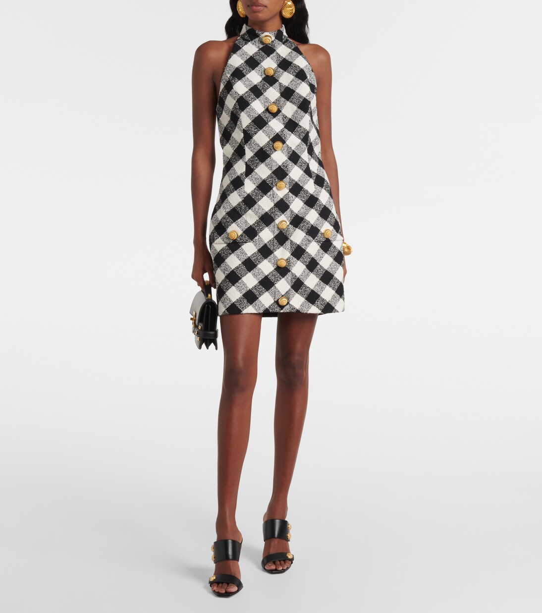 فستان قصير تويد من القطن المخلوط بياقة ستايل هالتر | Balmain