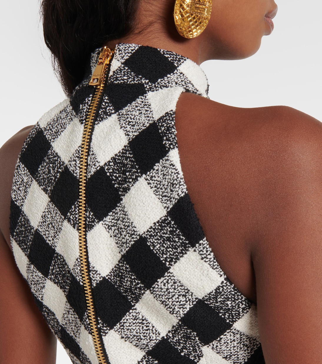 فستان قصير تويد من القطن المخلوط بياقة ستايل هالتر | Balmain