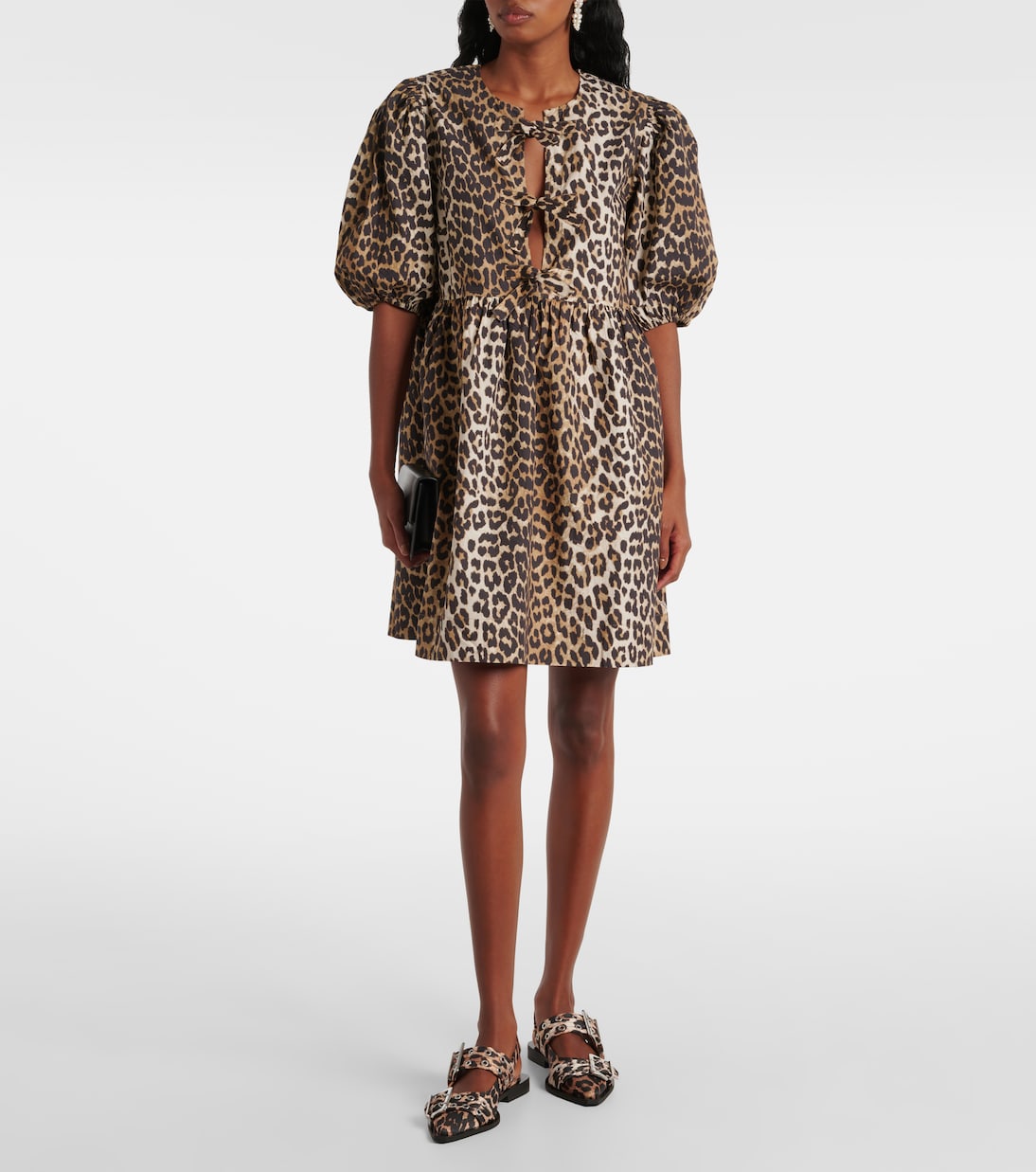 Vestido corto de algodón estampado | Ganni