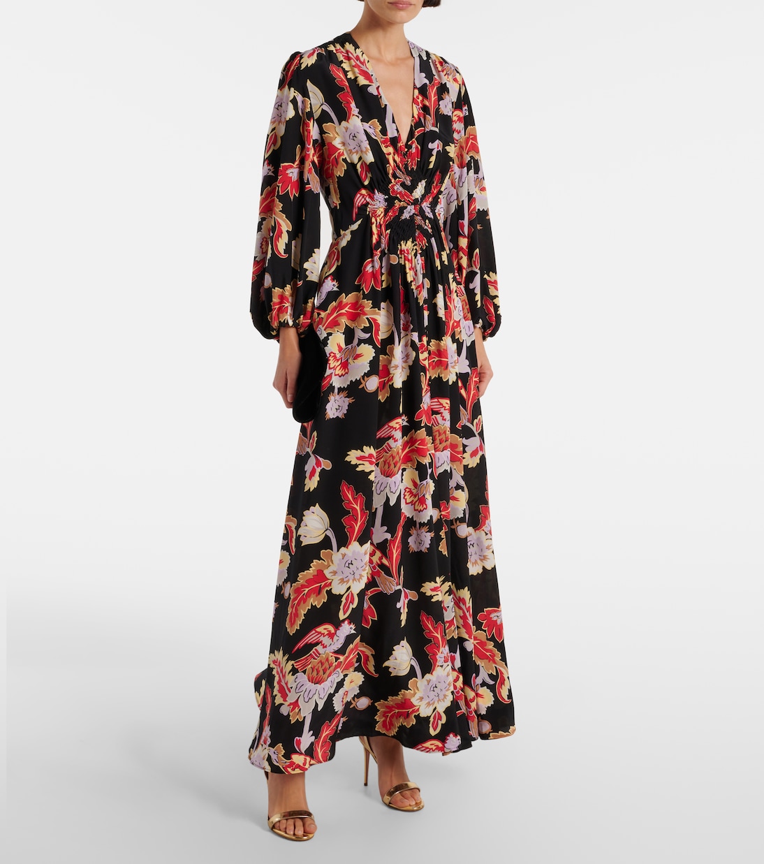 Printed shirred silk maxi dress  | La DoubleJ