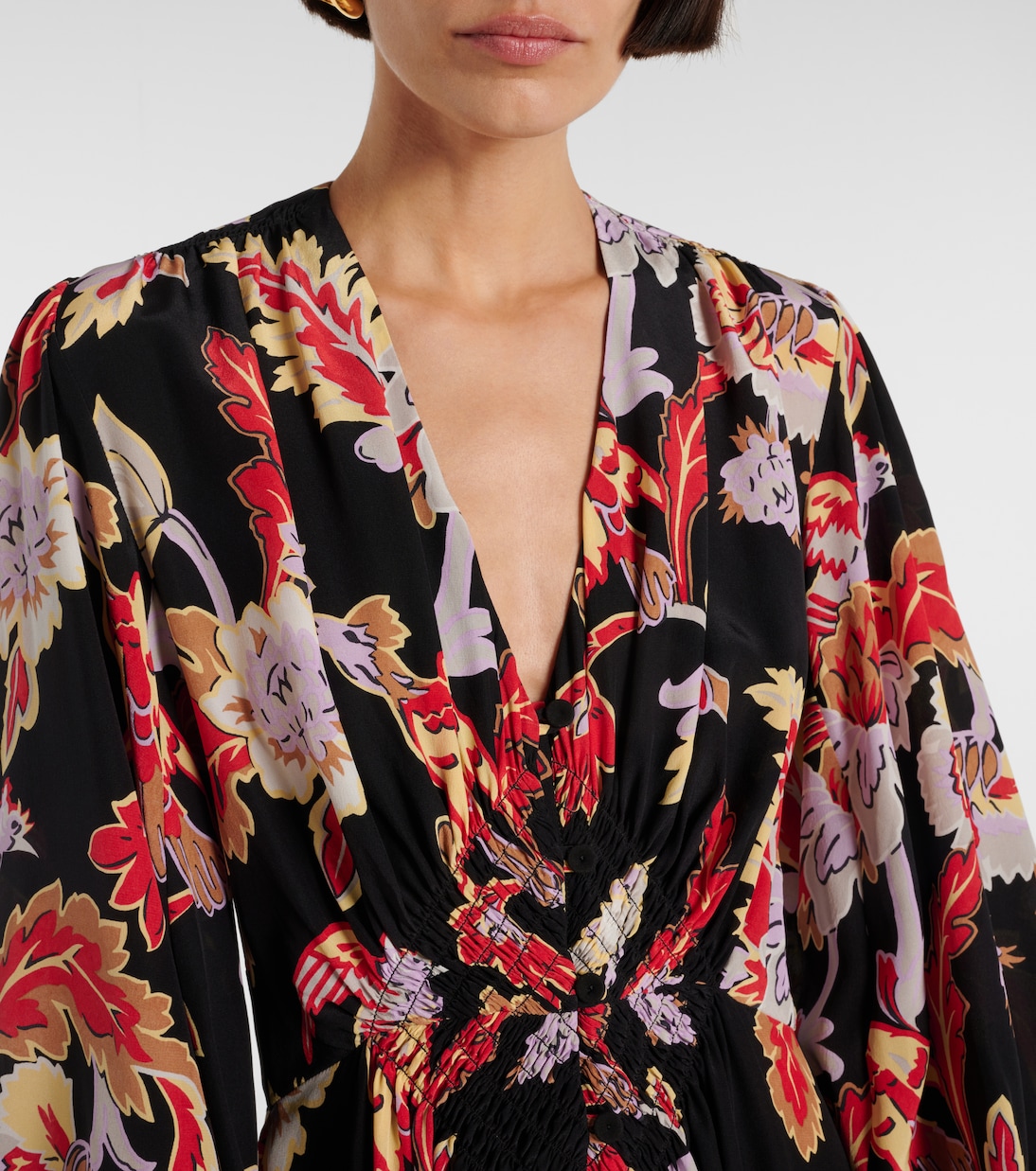 Printed shirred silk maxi dress  | La DoubleJ