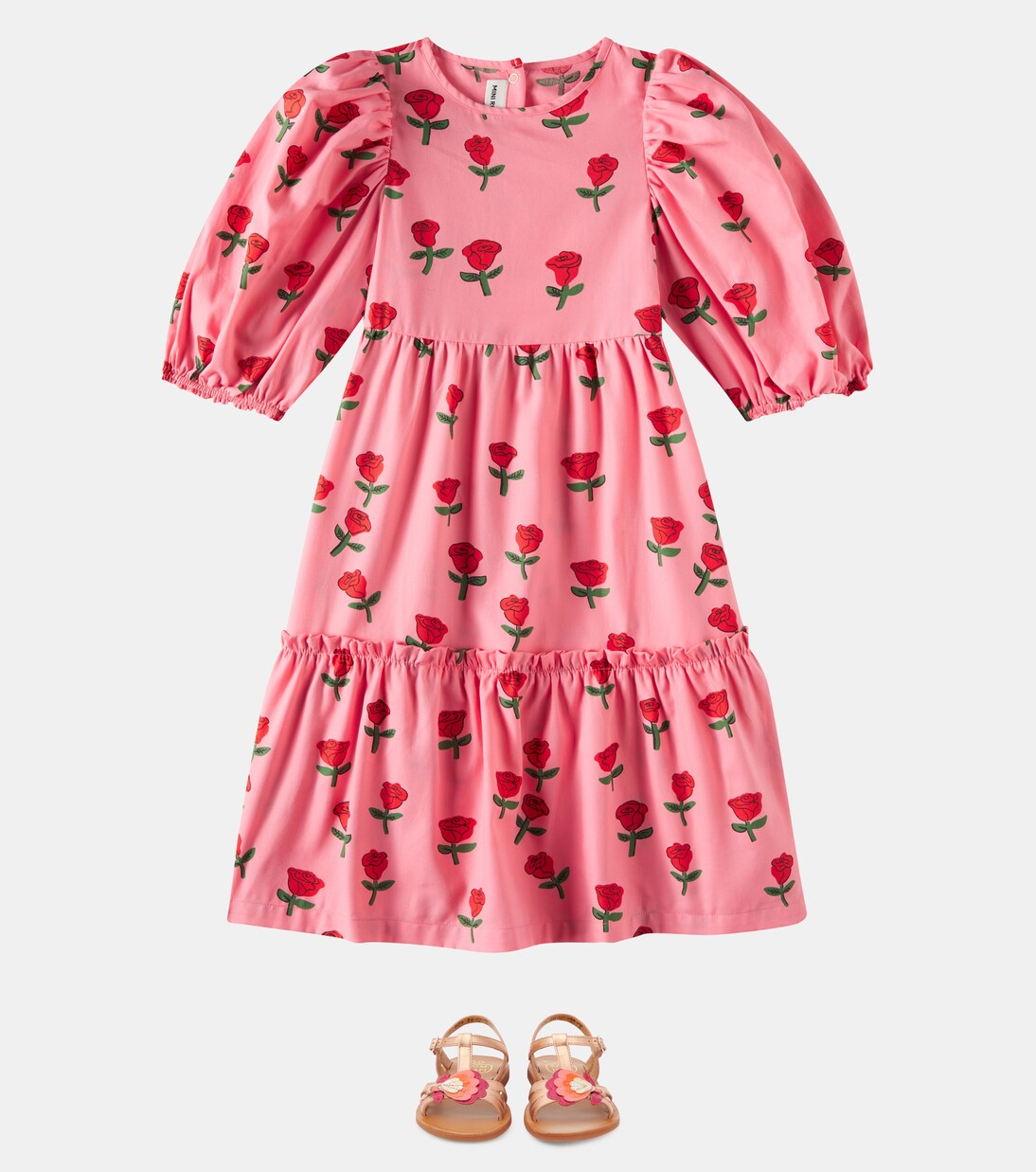 Roses puff-sleeve cotton dress | Mini Rodini