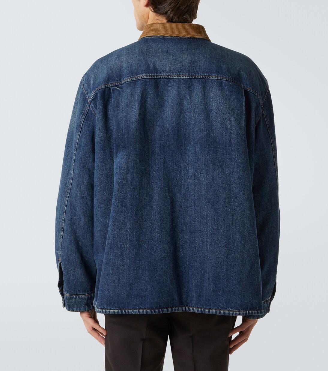 Corduroy-trimmed denim down jacket  | Miu Miu