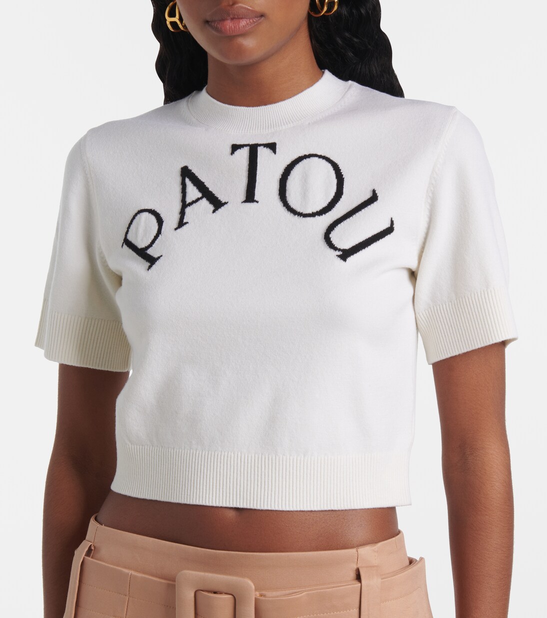 Top raccourci en laine mélangée à logo | Patou