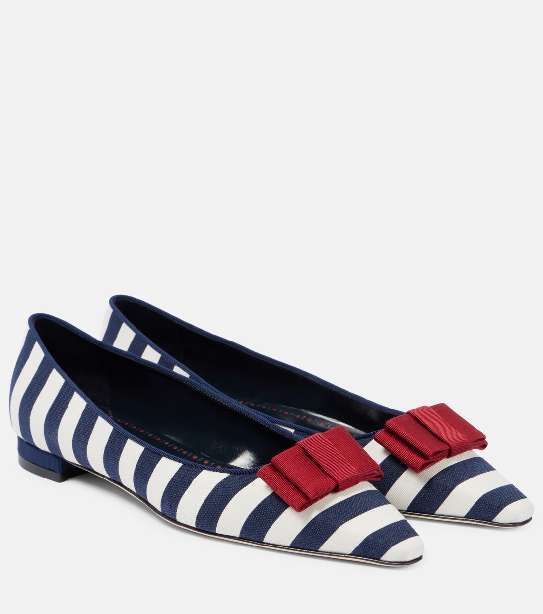 Reador bow-detail striped ballet flats | Manolo Blahnik
