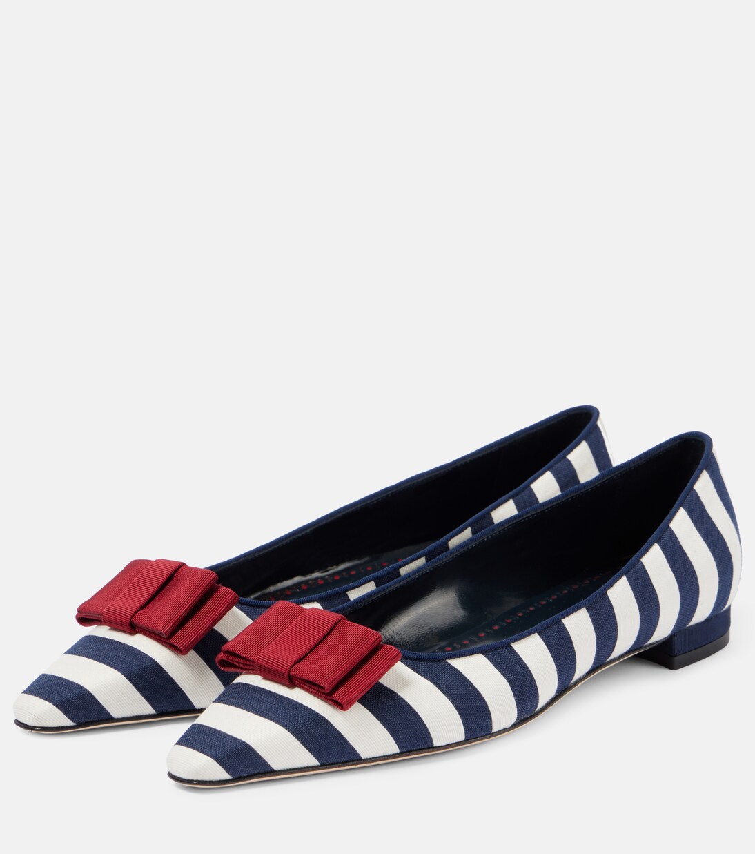 Reador bow-detail striped ballet flats | Manolo Blahnik