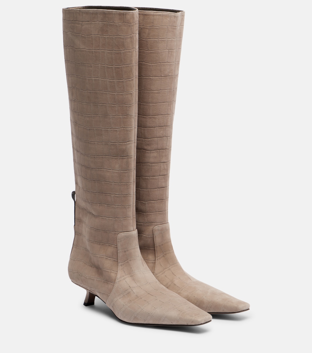 Monili croc-effect suede knee-high boots | Brunello Cucinelli