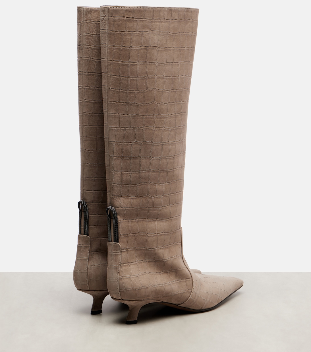 Monili croc-effect suede knee-high boots | Brunello Cucinelli