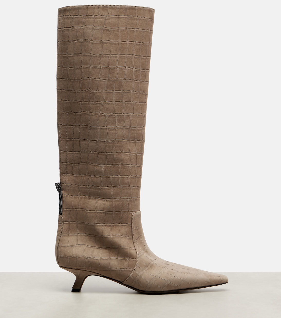 Monili croc-effect suede knee-high boots | Brunello Cucinelli