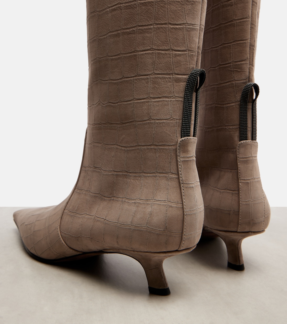 Monili croc-effect suede knee-high boots | Brunello Cucinelli