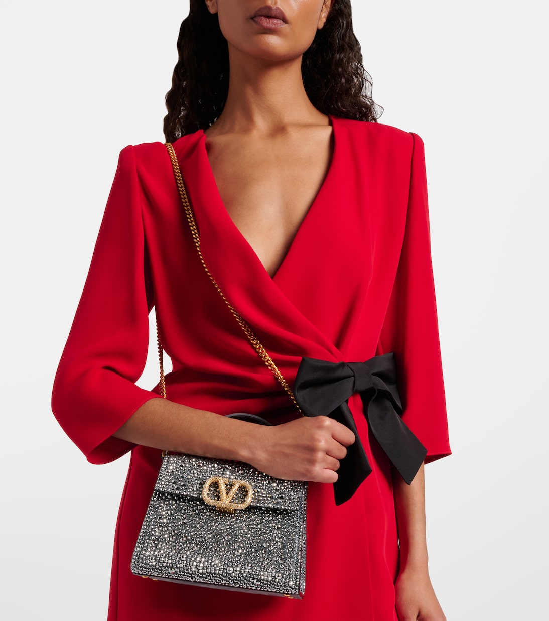 Tote Bag VSling Small aus Veloursleder mit Kristallen | Valentino Garavani