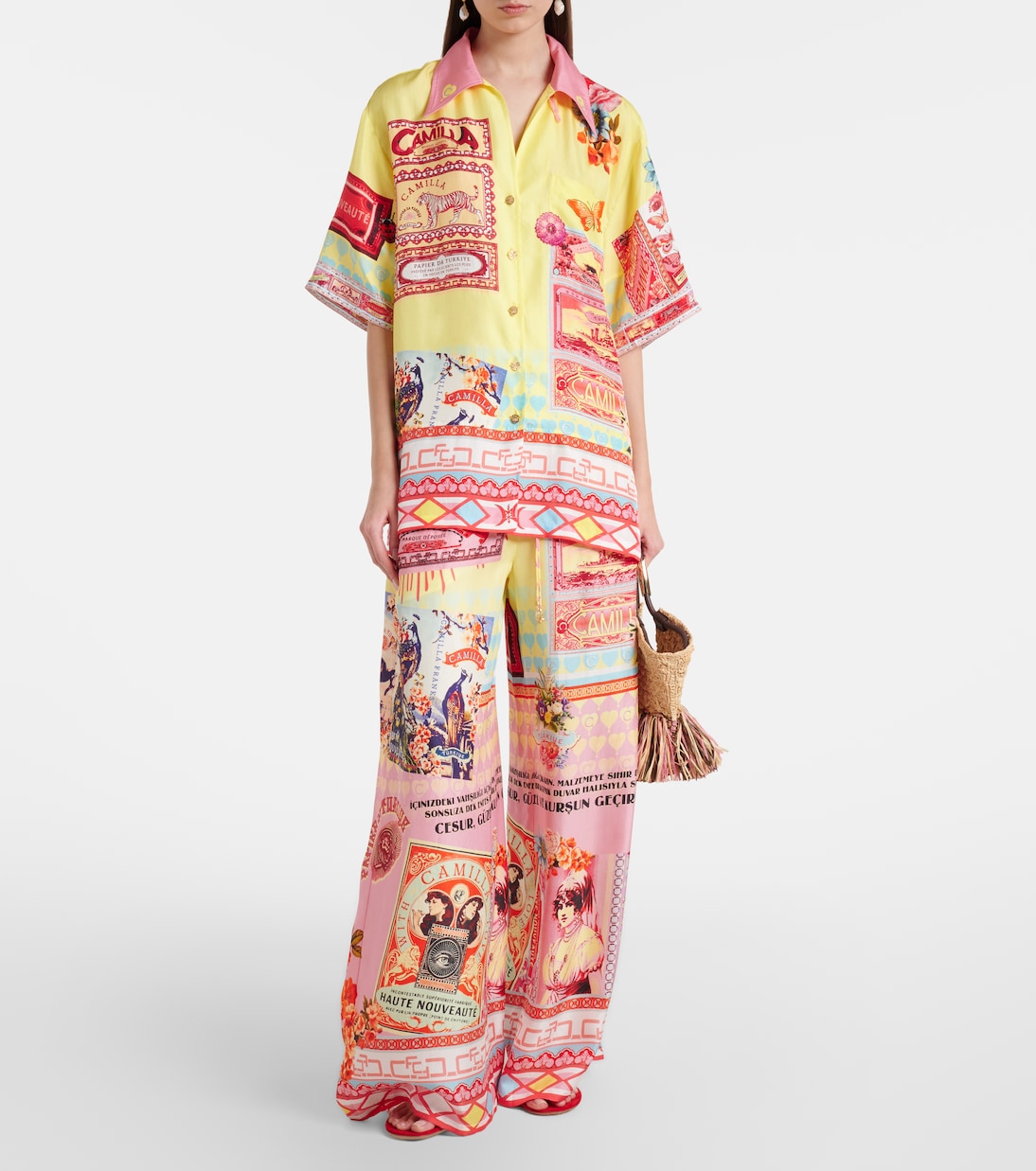 Collage Kingdom silk bowling shirt | Camilla