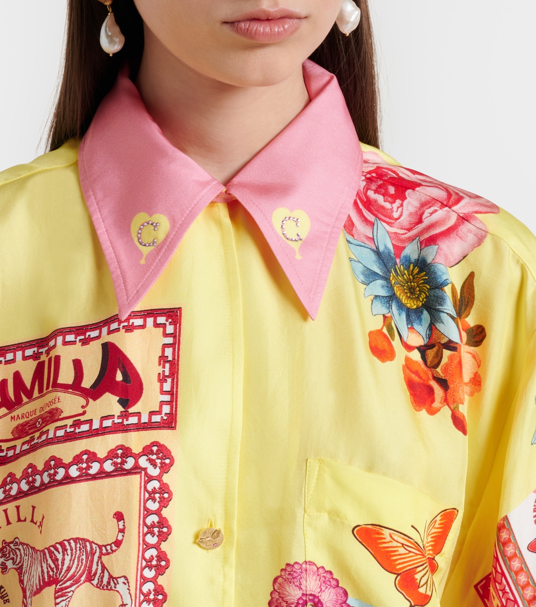 Collage Kingdom silk bowling shirt | Camilla