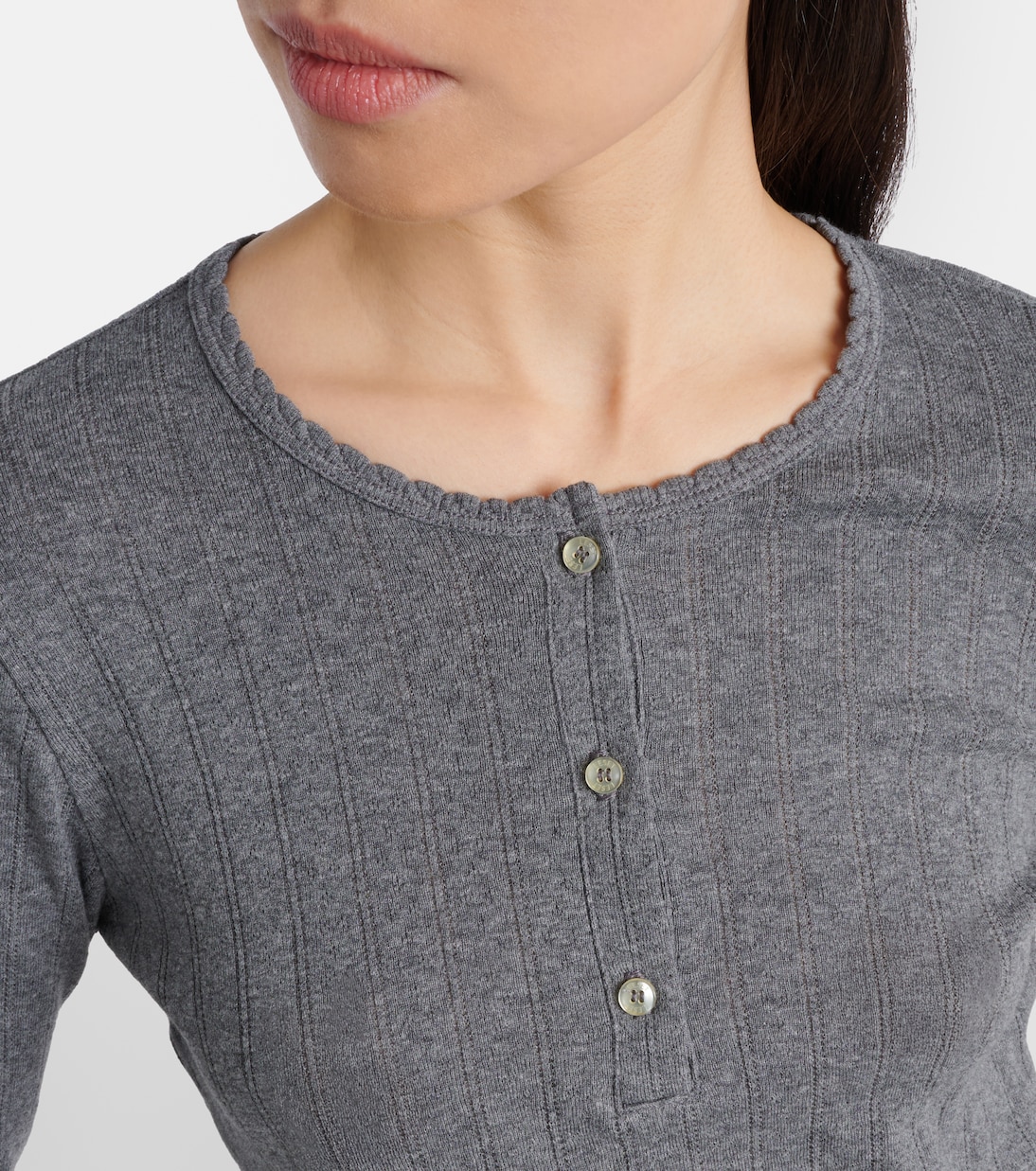 Pointelle cotton Henley shirt | Leset